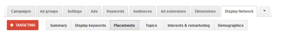Display Network Placements Tab