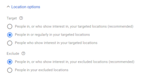 location options - google ads