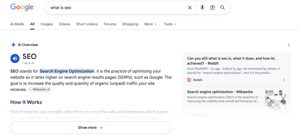 Google AI Overview example